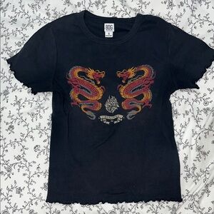 BDG Black Tee with Red and Yellow Dragon Design